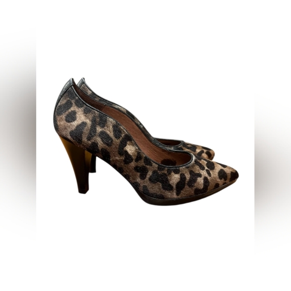 Hispanitas European Pony Hair Leopard Print Leather Heel Size 40/9.5 EUC - Picture 3 of 7